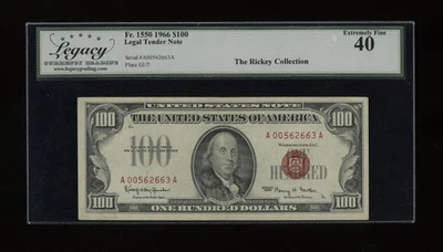 DBR 1966 $100 Legal Fr. 1550 Legacy XF-40 Serial A00562663A - Image 1 of 2