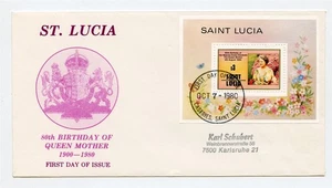 SAINT LUCIA 1980 FDC First Day Cover 80th Birthday of Queen Mother - Picture 1 of 1