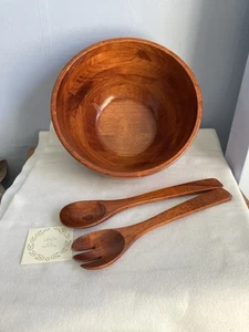 Lenox Wooden Salad Bowl And Serving Utensils,Taiwan,12” Diameter - Picture 1 of 10