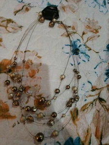 Birch Hill Gold Tone Hammered / Beaded Necklace & Earring Set - Picture 1 of 6