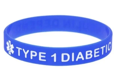 DIABETES MEDIZINISCHES NOTFALLARMBAND SOS DIABETES TYP 1 ROYALBLAU SILIKON UNISE - Bild 1 von 4