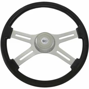 18 Inch 4 Spoke Black Painted Wood Classic Steering Wheel W/ Chrome Bezel & Horn - Bild 1 von 1