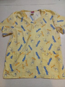 Looney Tunes Tweety Bird Nurse Scrub Top Size Small Yellow Adowable - Picture 1 of 4