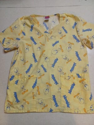 Looney Tunes Tweety Bird Nurse Scrub Top Size Small Yellow Adowable - Image 1 of 4