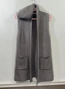 Tahari Hoodie Vest Cardigan Wool Blend XS Taupe Pockets Quiet Luxury - Picture 1 of 8