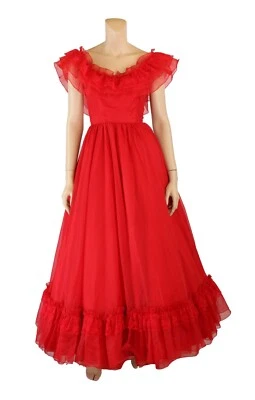 Vestido Union Made Vintage Años 80 Rojo Gasa Southern Belle Dama de honor Fiesta Baile de graduación 7 Foto 1 de 4