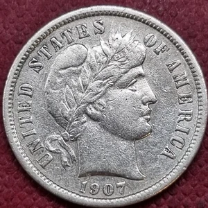 1907 Barber Dime 10c Better Grade XF #65726 - Picture 1 of 2