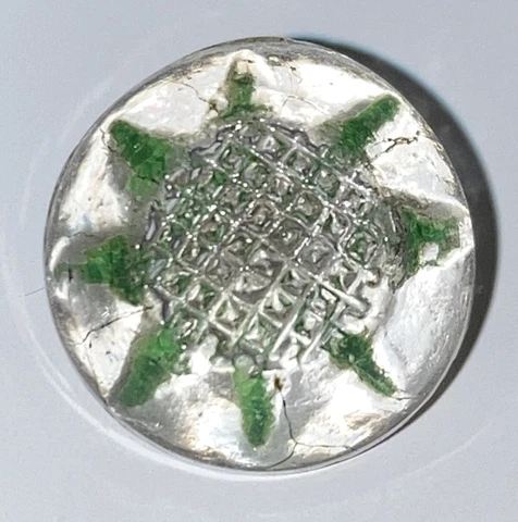 Antique Clear Glass Button Backpainted Faceted Flower Grid Center Shank 9/16" Cover