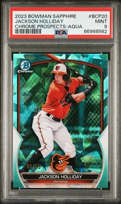 Jackson Holliday 2023 Bowman Chrome Sapphire Aqua Rookie Card RC 08/55 PSA 9 - Image 1 of 2