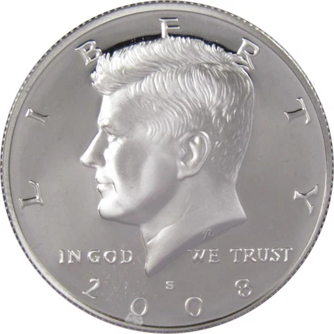2008 S Kennedy Half Dollar Choice Proof 90% Silver 50c US Coin Collectible Cover
