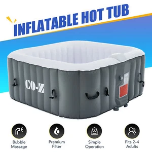 CO-Z 4 Person Inflatable Hot Tub w Bubble Jets Cover Air Pump Handles & Bag Gray - Picture 1 of 12
