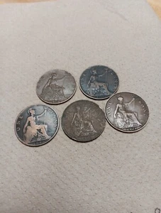 5 GREAT BRITAIN LARGE 33MM PENNY COINS, 5 DIFFERENT DATES - Picture 1 of 12