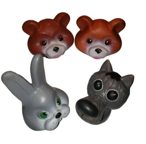 Vintage Anthromorphic Kitschy Rubber Animal Heads. Bunny Wolf Bear Craft Sewing  - Bild 1 von 9