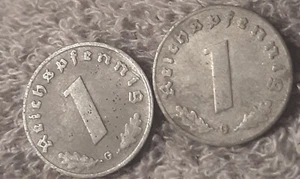 2 Damaged WW2  1 Reichspfennigs ~ Germany, Heavily Circulated, 3rd Reich  - Picture 1 of 18