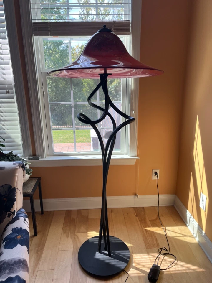 modern floor lamps living room, handblown glass shade, wrought iron base - Изображение 1 из 4