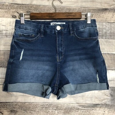 Pantalones Cortos de Jean YMI Curvy Fit Ultra Altos Talla 7/28 Elastizados Desgastados Puños Azul Foto 1 de 4