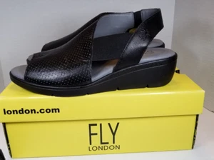 Fly London Damen Sandalette Mousse Pull On Gummizug Keilabsatz schwarz Gr. 41 NEU - Bild 1 von 16