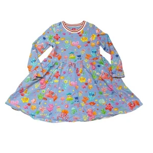 Oilily Dum Dress Girls 7 Blue Sea Life Print Coral Starfish Organic French Terry - Picture 1 of 8