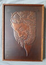 Kupfer Bild Jesus Christus Messias Relief Kupferblech, signiert mit Monogramm AB