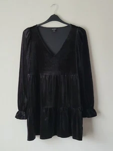 MONKI Black Velvet Swing Dress Longsleeve ~ Size Medium Exc Con - Picture 1 of 13