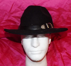 🔥 TIME AND TRU BLACK WOOL FELT WIDE BRIM WESTERN FEDORA COWBOY HAT ONE SIZE - Imagen 1 de 4