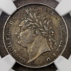 King George IV IIII 1824 Great Britain Silver 6 Pence Coin NGC AU-58 Toned - Picture 1 of 5