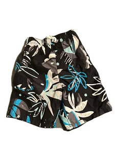 Kanu Surf Board Shorts Kids Size 8 Small Black/ Blue With Hawaiian Design - Picture 1 of 5