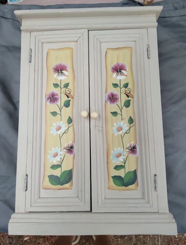 Wood Painted Flower Mini Cabinet, Table Standing, No Hardware, Minor Repair Cover