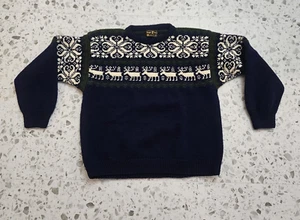 VTG Saga KNIT Scandinavian Moose Wool Crewneck Sweater Mens L/XL Made in Norway - Picture 1 of 11
