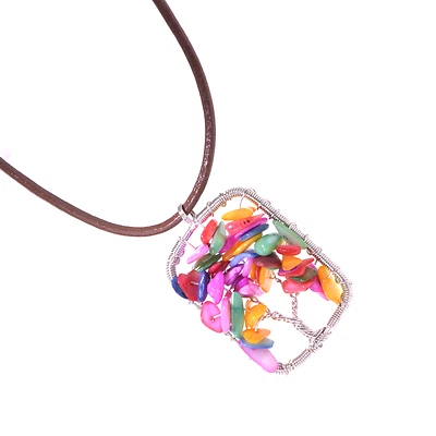 Coloridas astillas de ágata colgante artesanal árbol de la vida collar cordón de cuero Reiki Foto 1 de 2