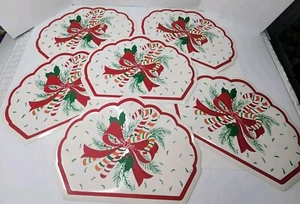 Town & Country Vinyl 1980er Weihnachten Tisch Tischsets 6-18" Zuckerstange weiße Schleife - Bild 1 von 24