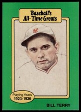 1987 Hygrade All-Time Greats Bill Terry New York Giants #NNO