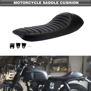 Vintage Hump Saddle Cafe Racer Motorcycle Seat Cushion Synthetic Leather Black - Picture 1 of 7