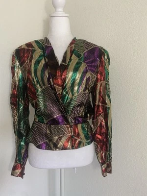 Blusa Vintage Anne Klein Colorida Brillante Metálica Talla 10 Fiesta Mardi Gras Años 80’s Foto 1 de 4