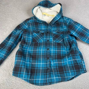 Boston Trader Hoodie Jacket Women Large Plaid Flannel Shirt Shacket Fleece Lined - Picture 1 of 14