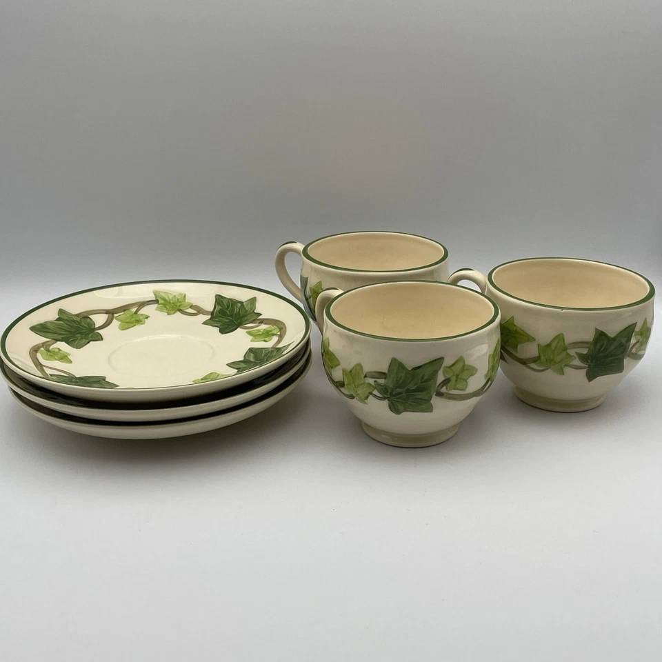 Vintage Franciscan Ivy Coffee Tea Cups with Saucers Set of 3 Ivy Leaf USA Nicks - Image 1 of 4