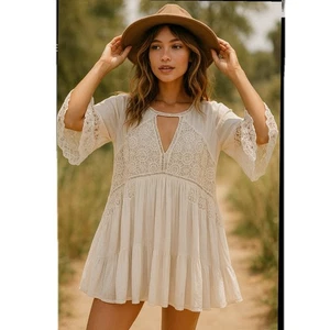 Vestido túnica Free People Wildest Dreams blanco encaje boho festival talla grande - Imagen 1 de 6