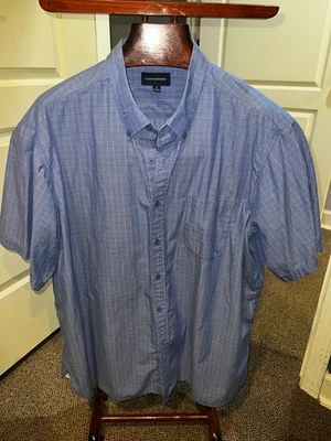Saddlebred Button Front Shirt Mens 3XLT Tall XXXL Blue White Plaid Short Sleeve - Image 1 of 4