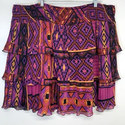 Fashion Bug Tiered Purple Print Skirt 2X Pull On Knee Length Fairy Feminine - Image 1 of 4