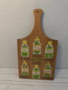 Vintage Herb Jars Cutting Board or Charcuterie With Handle Retro 1970s 8x15 Japa - Picture 1 of 7