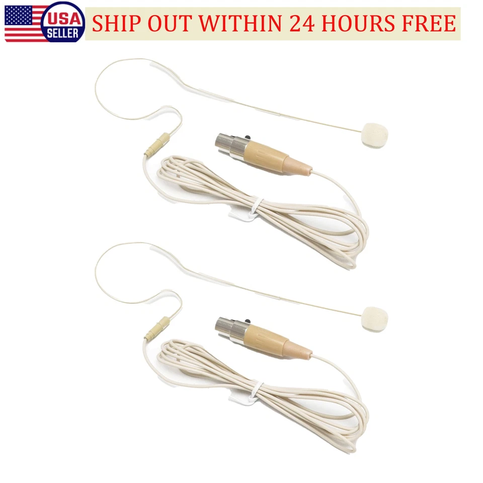 2x Beige Single Earhook Headset mini XLR Microphone for Shure Wireless-TA4F 4pin - Image 1 of 4