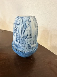 Vintage Fenton Blue Fairy Lamp Nativity Signed - Picture 1 of 13
