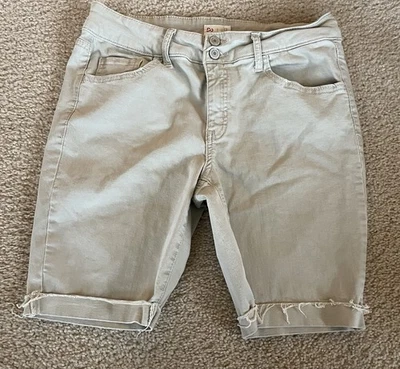 Pantalones Cortos de Jean So Bermuda Para Mujer Junior 13 Beige Elastizados Puño Desgastado Dobladillo Foto 1 de 4
