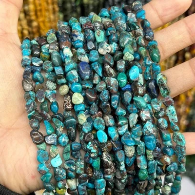 6x8mm Genuine Natural Irregular Smooth Pebble Nugget Blue Chrysocolla Gems Beads - Image 1 of 2