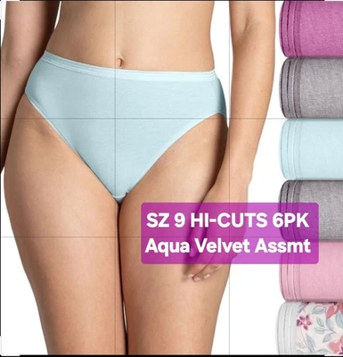 SZ 9 Fruit of the Loom SIGNATURE HI-CUTS 6PK 60%Cot/40%Poly Aqua Velvet + Gift - Image 1 of 4