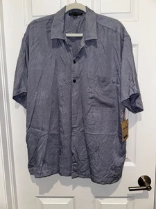Camisa de campamento Port Authority Palm Tree Jacquard azul polvoriento L rayón abotonada - Imagen 1 de 6