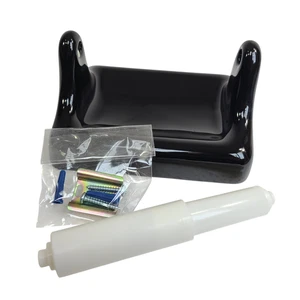 Vintage Black Ceramic TP Toilet Paper Holder Screw in Drywall Mid Century Modern - Picture 1 of 24