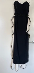 DONALD DEAL SCHWARZ TRÄGERLOS SÄULE ELFENBEIN DRAPIERT RÜCKEN PERLENBESATZ KLEID SMALL - Bild 1 von 7