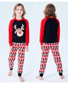 Kids New Size 16 Slim Fit Christmas Pjs Boys Girls Holiday Pajamas Reindeer - Picture 1 of 5