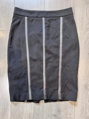 Falda lápiz negra Cache con ribete de cuero y cremallera bidireccional talla 4 Foto 1 de 4